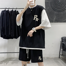 华夫格套装潮流休闲短袖短裤两件套FTZ3037-P55控78，男装牛仔裤，电商B370
