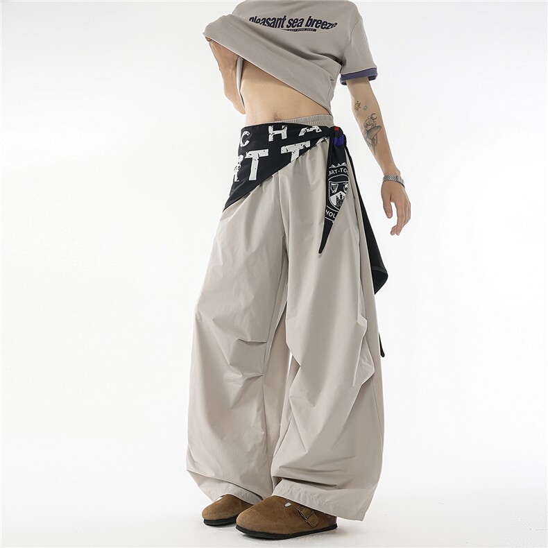 8XL-M 美式复古撞色屁帘工装伞兵裤男褶皱设计感宽松阔腿裤P68图片