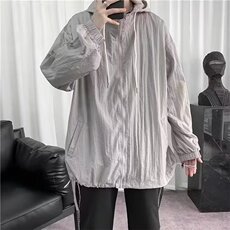 夏季新款防晒衣男港风宽松拉链防晒服外套纯色大码连帽休闲夹克潮，男装防晒衣，星座506A
