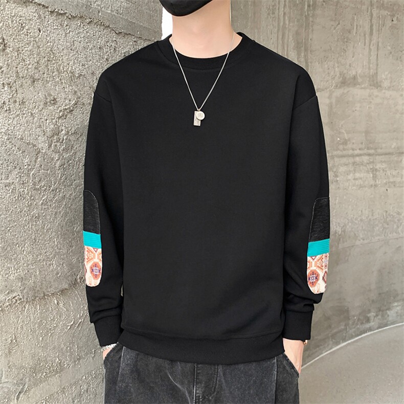 M-8XL秋季大码胖男生时尚休闲圆领拼接印花卫衣男49,男装卫衣,星座209