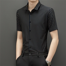 新款男士休闲条纹时尚免烫短袖衬衫商务上衣修身男装CK8602-P78，男装衬衫，星座1105-3