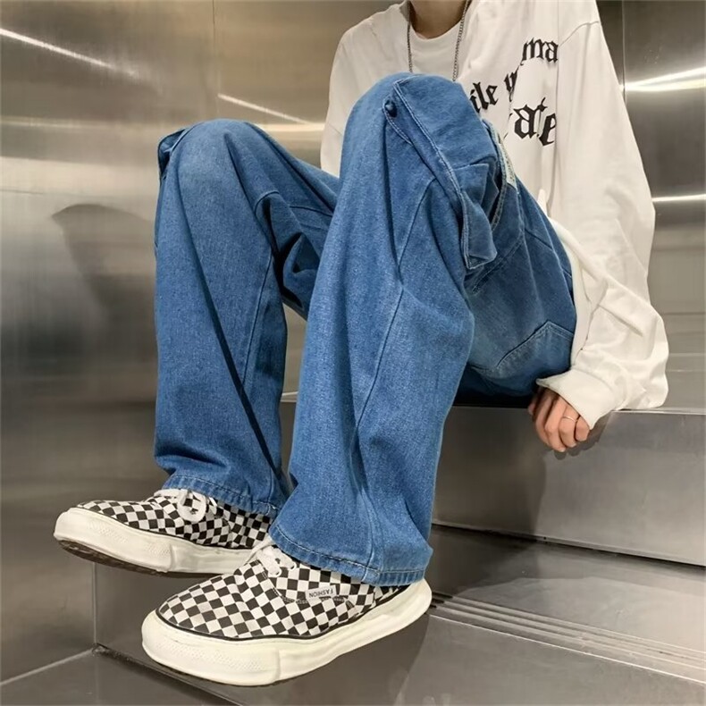 工装牛仔裤男美式高街水洗春秋款宽松直筒裤子N9023P45,男装牛仔裤,星座1116-2