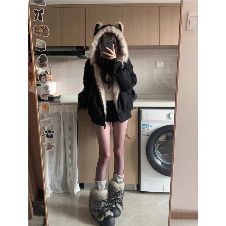 有货DM1082-特价90座山雕毛茸茸毛领棉服外套男女加绒图片