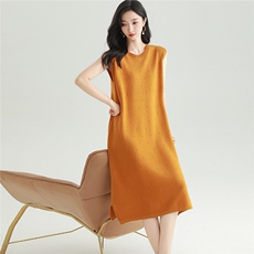 2025秋冬百搭时尚简约无袖长款连衣裙，女装连衣裙，雅之冉羊绒