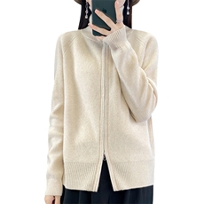 休闲立领毛衣外套女2024新款针织衫羊毛开衫上衣拉链卫衣韩版外搭，女装羊毛衫，端硕羊绒