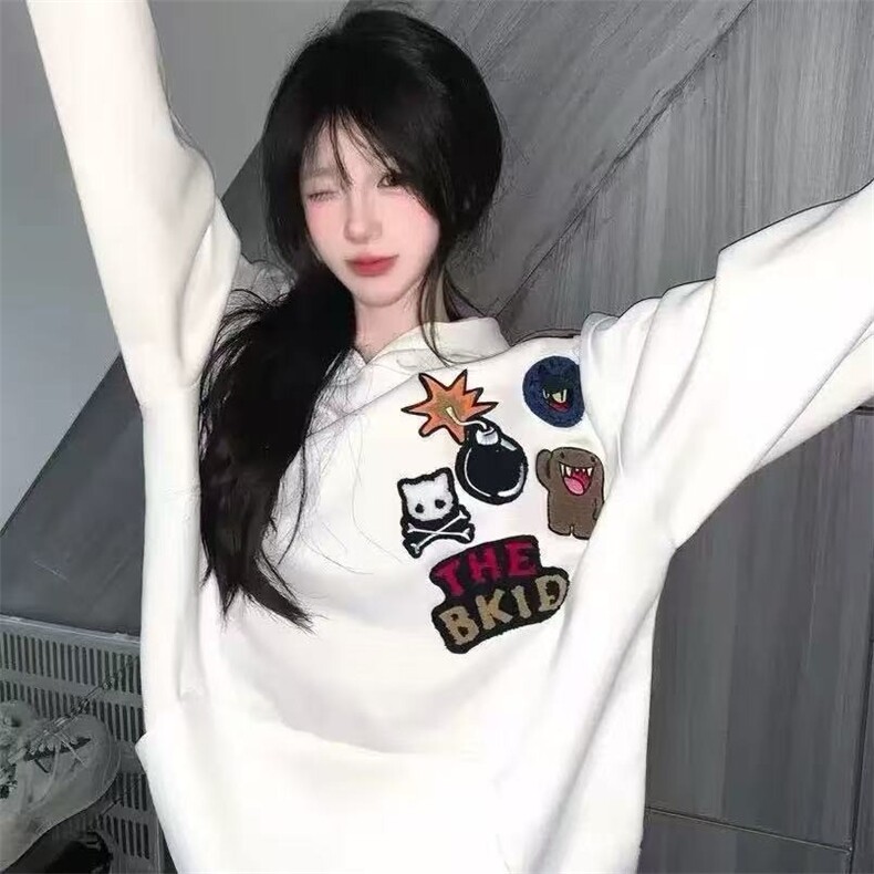 W10276-P55网图现货美式高街连帽重工毛巾绣卫衣设计感上衣潮流,男装卫衣,星座1608