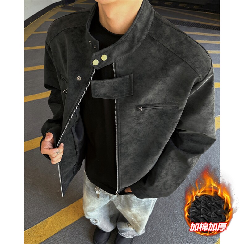 扎染正肩PU皮衣大码美式加棉夹克外套男J5238J加棉-特批90控158,男装夹克,电商A001-1