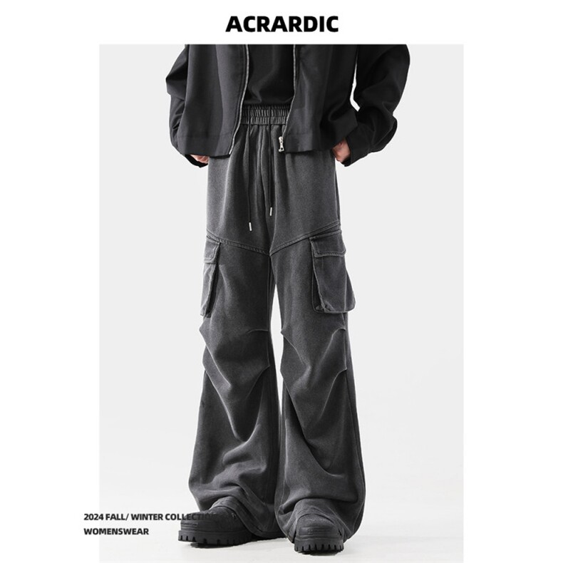 1014-1-KF41-P58设计感褶皱水洗卫裤男秋季美式vibe风休闲工装裤，男装休闲裤，星座1014-1