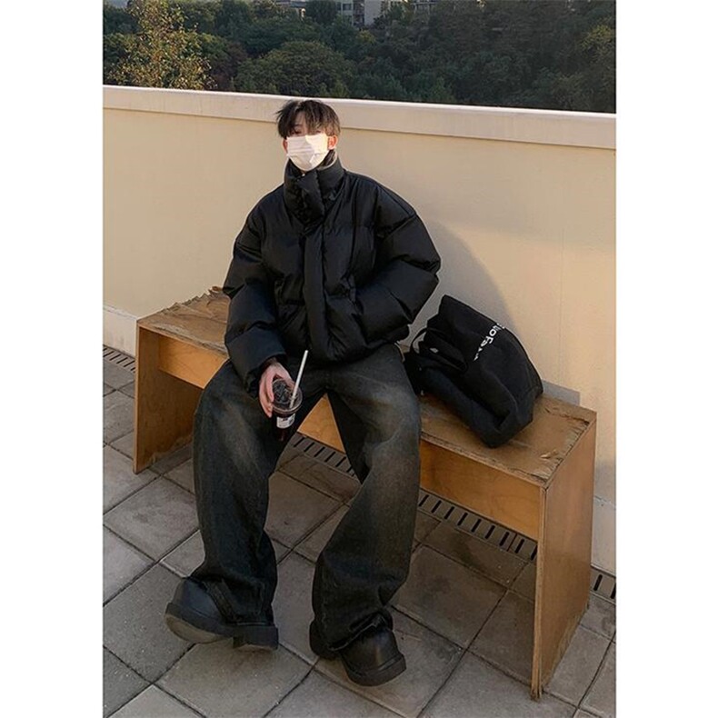 现货5W件冬季三防重磅硬挺boxy短款羽绒立领PU皮棉衣外套加厚棉服,男装棉衣,电商A486-1