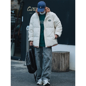 冬季港风潮假两件PU皮棉衣外套加绒百搭棉服男士8132-P145控价188图片