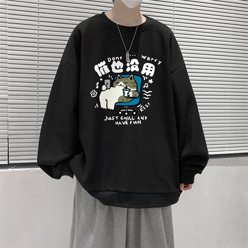 5XL华夫格卫衣男大码胖子圆领长袖t恤HW76403-P30加绒款-P40,男装卫衣,电商A040