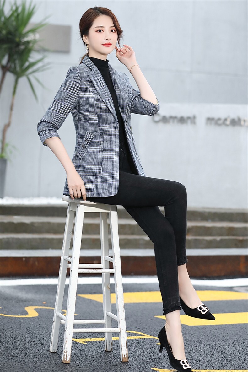 2021春秋季新款优雅气质口袋钉扣拉毛西装,女装西装,阿菲诺依