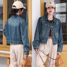 复古港风牛仔外套女2024春秋新款休闲百搭通勤水洗短款夹克上衣潮，女装牛仔外套，潮流依族