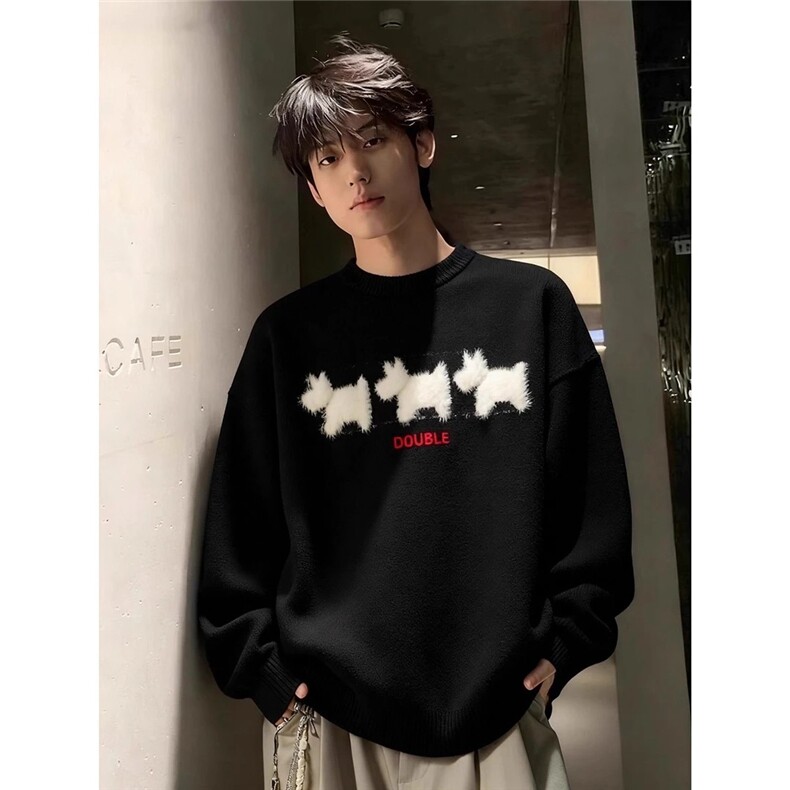 203-6A409P51特～小狗植绒毛衣男慵懒情侣针织衫,男装针织衫/毛衣,星座203-6(原电商259)