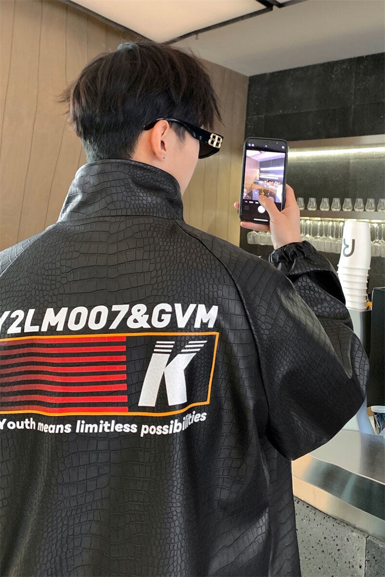 2025港风鳄鱼纹面料条纹印花图案大码M-5XL夹克男JK77742P85,男装夹克,星座227-7