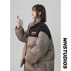 拼接棉衣棉服女面包服中性风迷彩印花立领棉袄宽松外套1613C-P70，男装棉衣，星座207