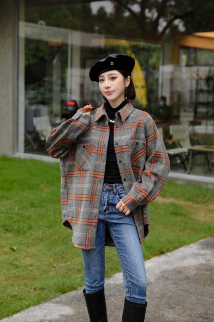 冬格子磨毛衬衫，女装衬衫，美合佳彦(6F)