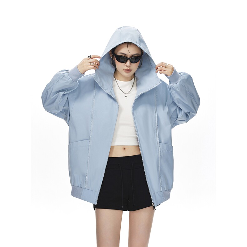 可二开拉链装饰解构大码M-5XL夹克女100%聚酯纤维JK78092P69控108,女装短外套,星座226-1