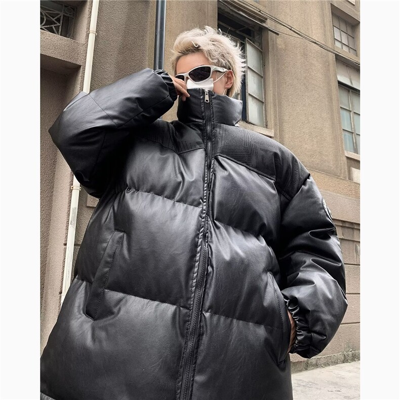 棉服男拼接pu皮短款棉袄外套男秋冬季宽松面包服美式棉衣,男装棉衣,星座716-2