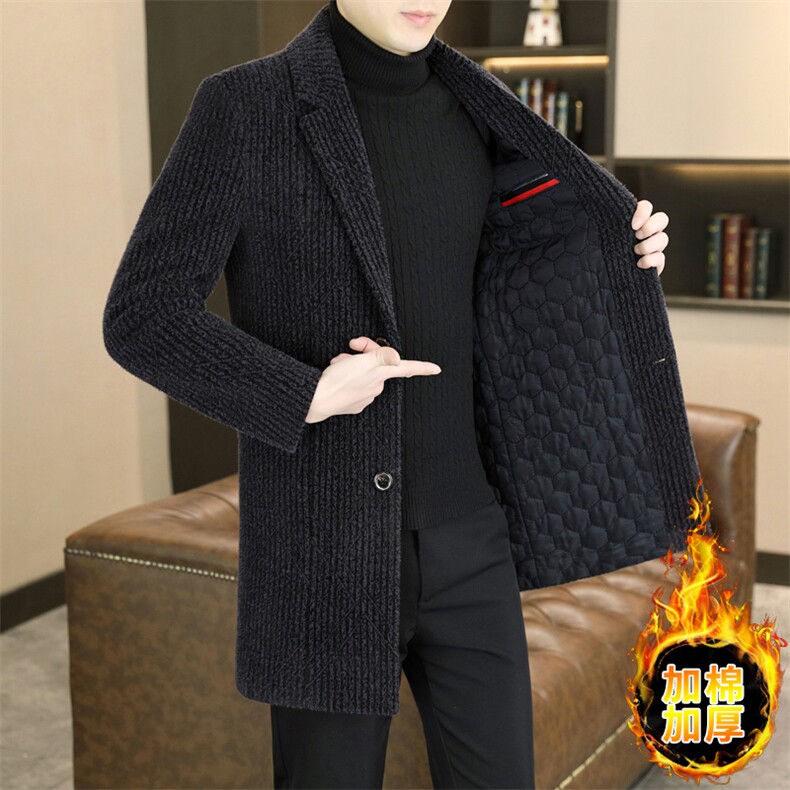 加棉加厚西装领大码中长款型男商务休闲青年外套男A03-P165，男装西服套装，星座310B-3
