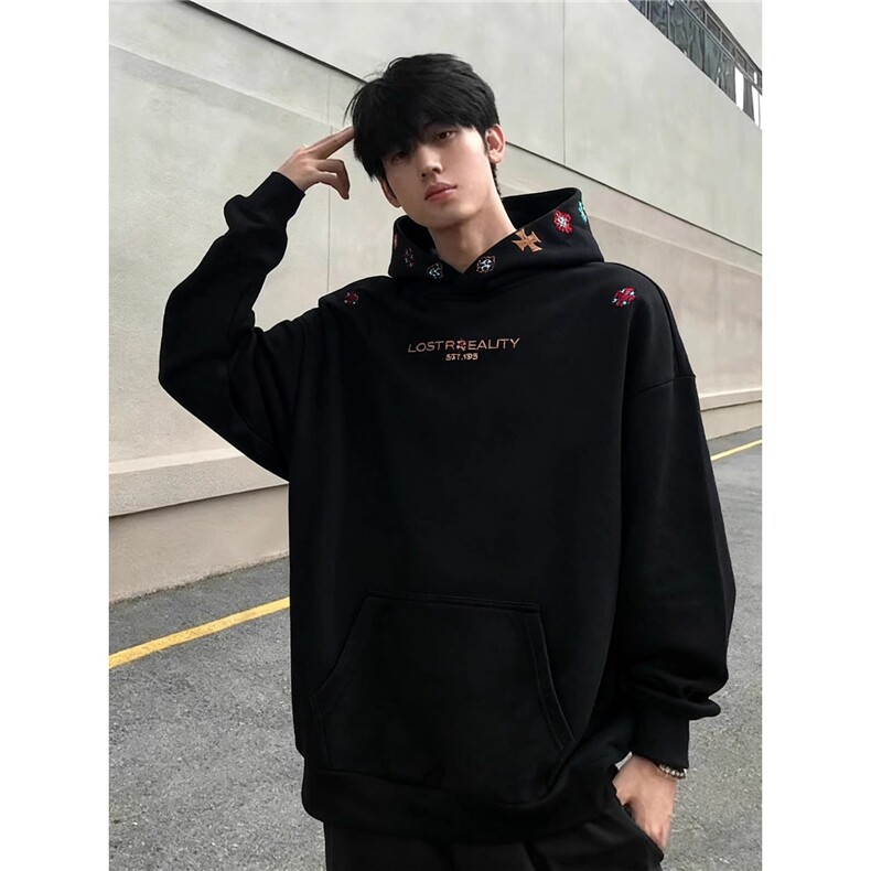 【004】黑色民族风刺绣卫衣男秋冬加绒外套连帽衫A079-W05-P41-46,男装民族服装,电商A079