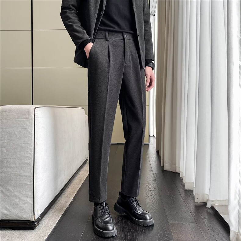 秋冬毛呢裤子男士修身长裤休闲裤韩版直筒常规9九分小西裤KX24，男装西裤，星座1116A-2（原606A-1）