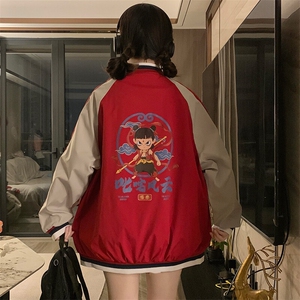 A513-P100 复古哪吒印花棒球服外套潮2025新款学院风夹克外套潮图片
