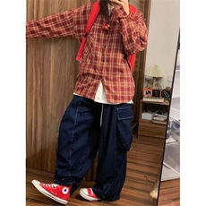 格子磨毛衬衫宽松长袖外套休闲2025新款设计复古上衣时尚衬衣，男装衬衫，星座506A