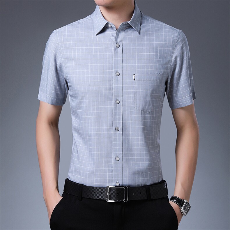 AD2526钱塘2020-3夏季新款男士商务休闲精品格子短袖衬衣P60,男装衬衫,钱塘207-3
