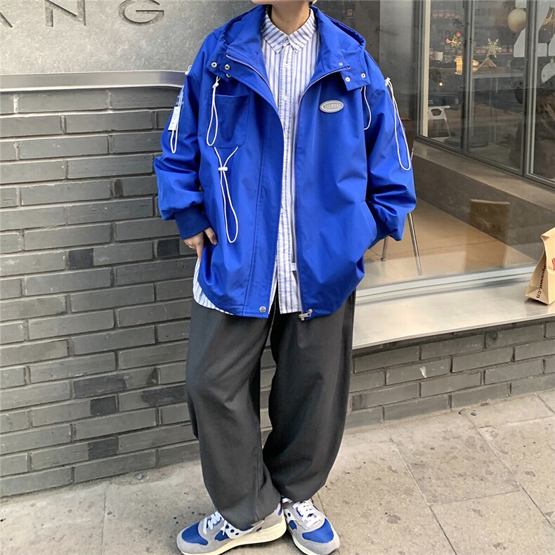 1克莱因蓝冲锋衣中性风大码M-5XL抽绳连帽夹克男JK7569P75控99,男装夹克,星座226-2