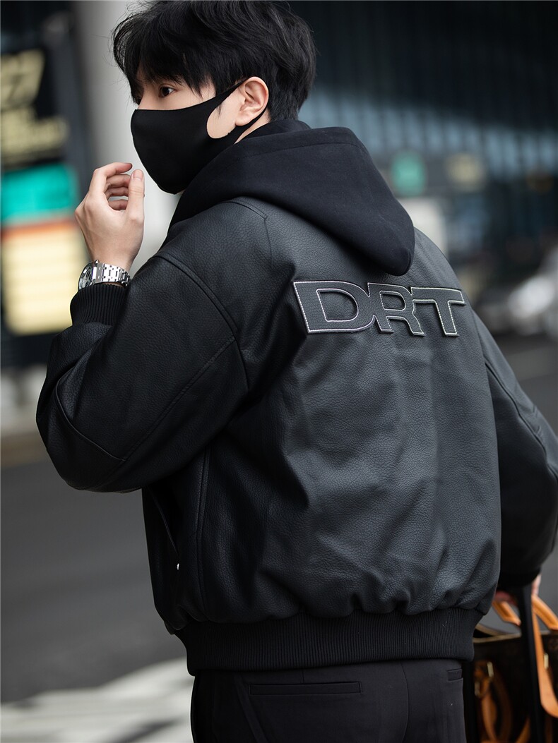 标50绒街拍男士连帽可拆卸PU皮羽绒服保暖外套B338-5066-P275,男装羽绒服,电商B338
