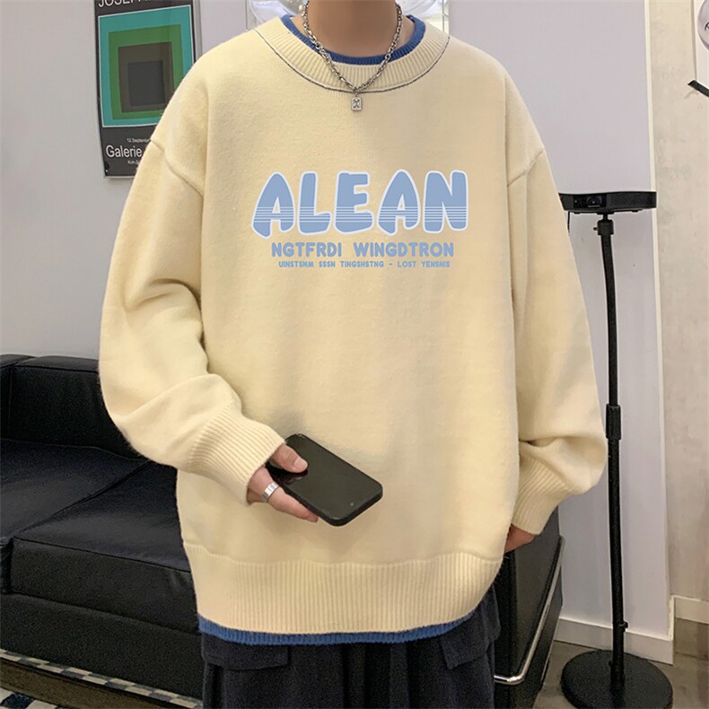控78假两件毛衣男大码加绒针织衫男毛线衣M80291-P55加绒P70,男装针织衫/毛衣,电商A040
