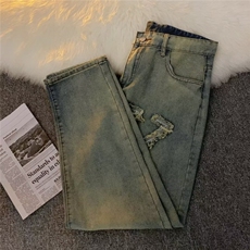 秋冬新款复古做旧刺绣1977牛仔裤男高街直筒宽松长裤潮N8311-P43，男装牛仔裤，星座1008