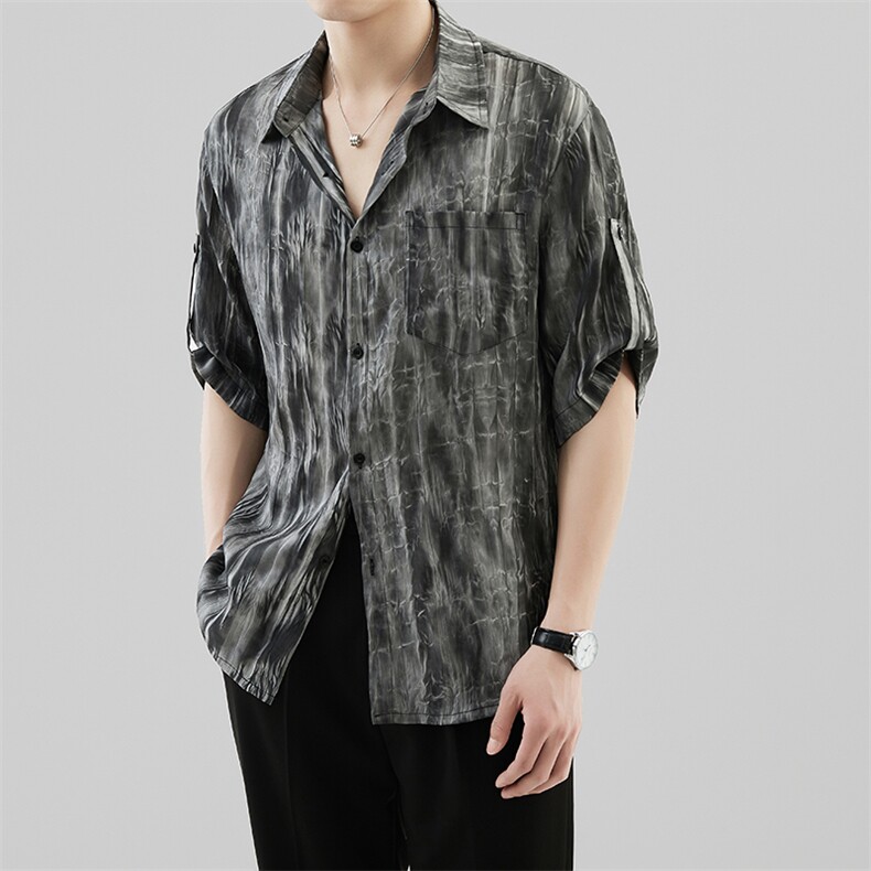 轻熟风夏季男士七分袖扎染衬衫男休闲宽松衬衣A236-0853-P55,男装衬衫,电商A236