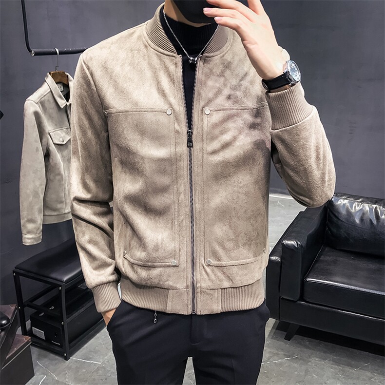加厚主推款麂皮绒铆钉修身夹克外套男潮JK61-P115-加棉P125,男装夹克,电商C301