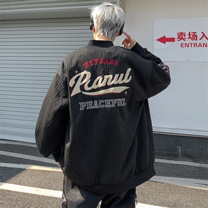 JK8802-P52美式秋潮牌华夫格棒球服夹克图片