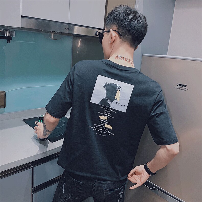 D52/人头印花夏装雅痞圆领T恤男士社会青年修身短袖,男装T恤,电商A458A
