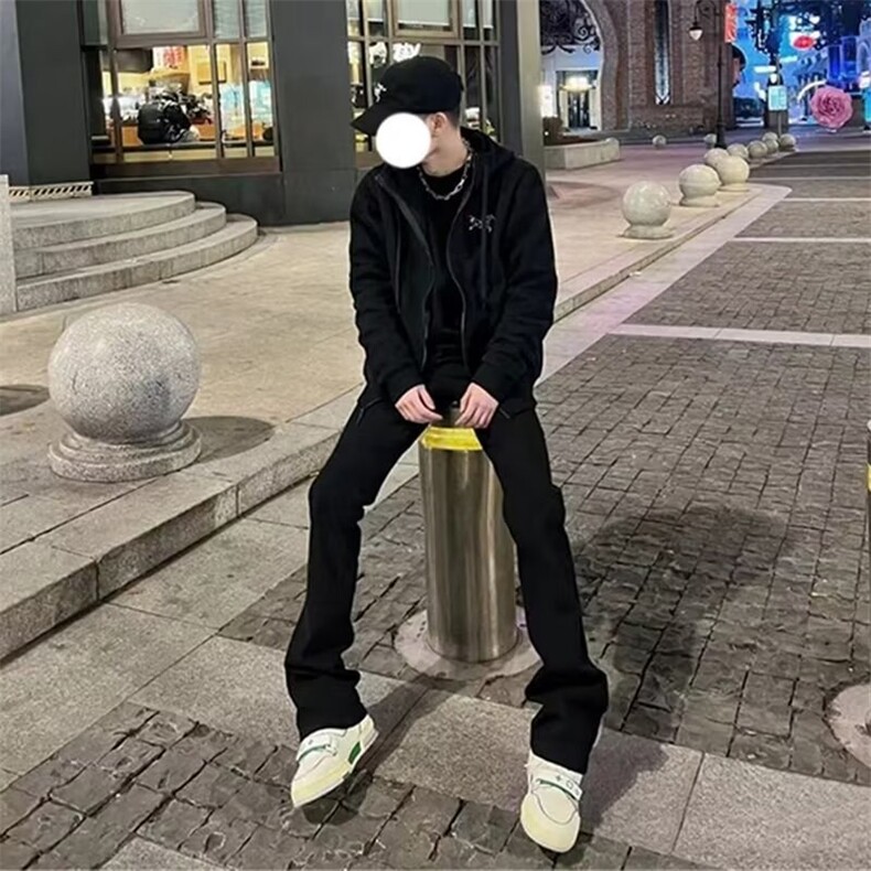 美式vibe风裤子高街纯黑色修身微喇牛仔裤网图BN105-1-P36,男装牛仔裤,星座1001-1