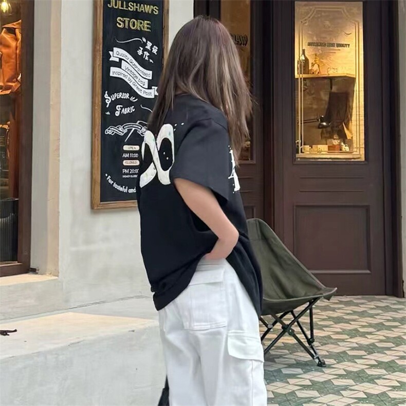 万针全刺绣工艺抖音得物高品质260克重磅纯棉双纱美式高街短袖T恤,男装T恤,电商A486