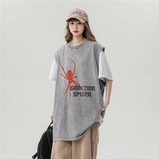 中性风23夏季时尚百搭无袖水洗宽松100棉短袖T恤DT260P45控68，男装T恤，A247A