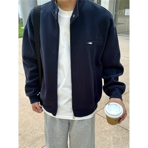 400g重磅藏青色立领开衫卫衣男生2025新款秋季休闲宽松上衣外套图片