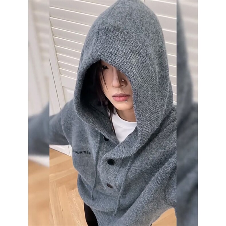 重磅秋冬装北极绒开衫毛衣美式复古休闲慵懒风针织衫加厚连帽外套图片
