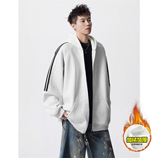 480G重磅加绒硬挺boxy男女秋冬美式高街结构三条杠卫衣开衫厚外套，女装短外套，电商A486-1