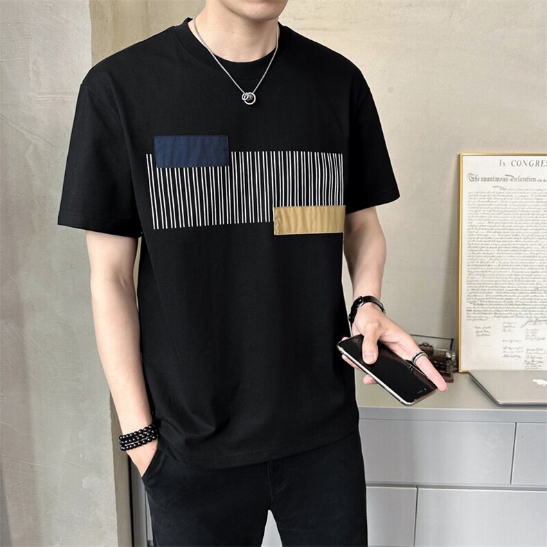 圆领短袖t恤男微宽松拼接时尚半袖T恤潮流A329-T161-P48,男装T恤,电商A329