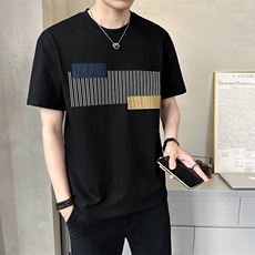 圆领短袖t恤男微宽松拼接时尚半袖T恤潮流A329-T161-P48，男装T恤，电商A329