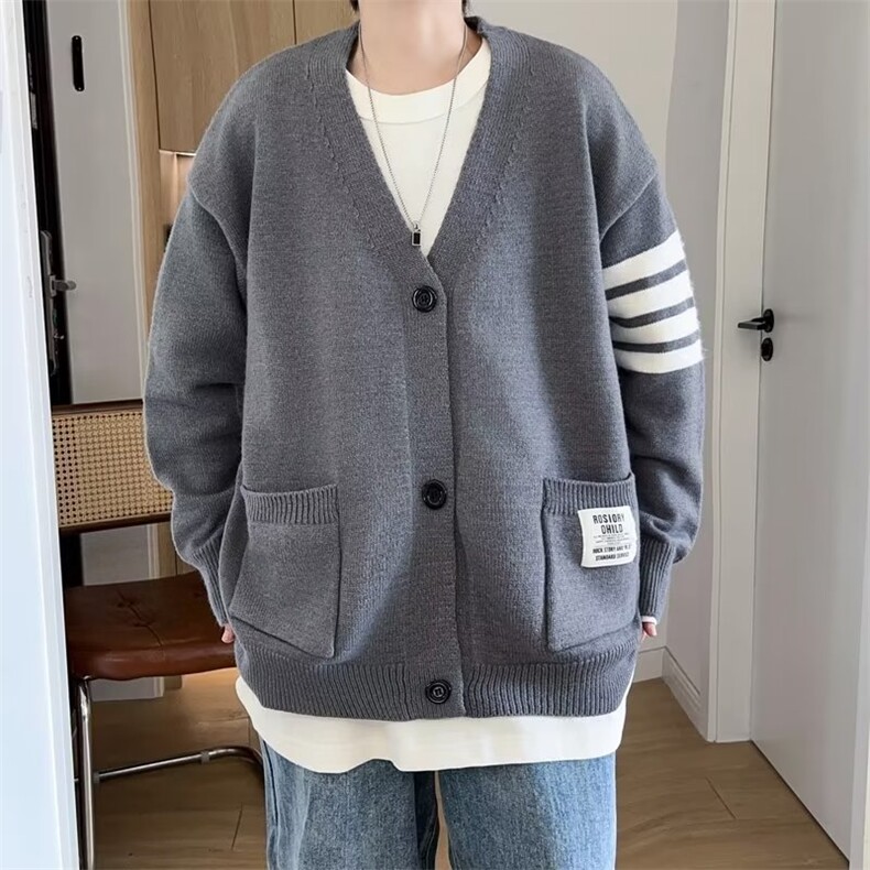 开衫v领毛衣秋冬季男针织衫慵懒风上衣潮牌宽松学院外套MZ167-P46，男装针织衫/毛衣，星座412-3