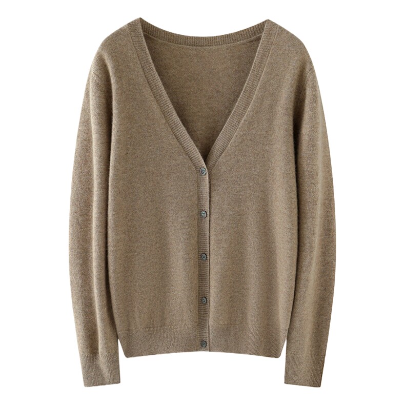 优雅气质V领女士羊绒开衫30%羊绒柔软舒适百搭显瘦长袖针织衫,女装羊绒衫,绒源之鑫
