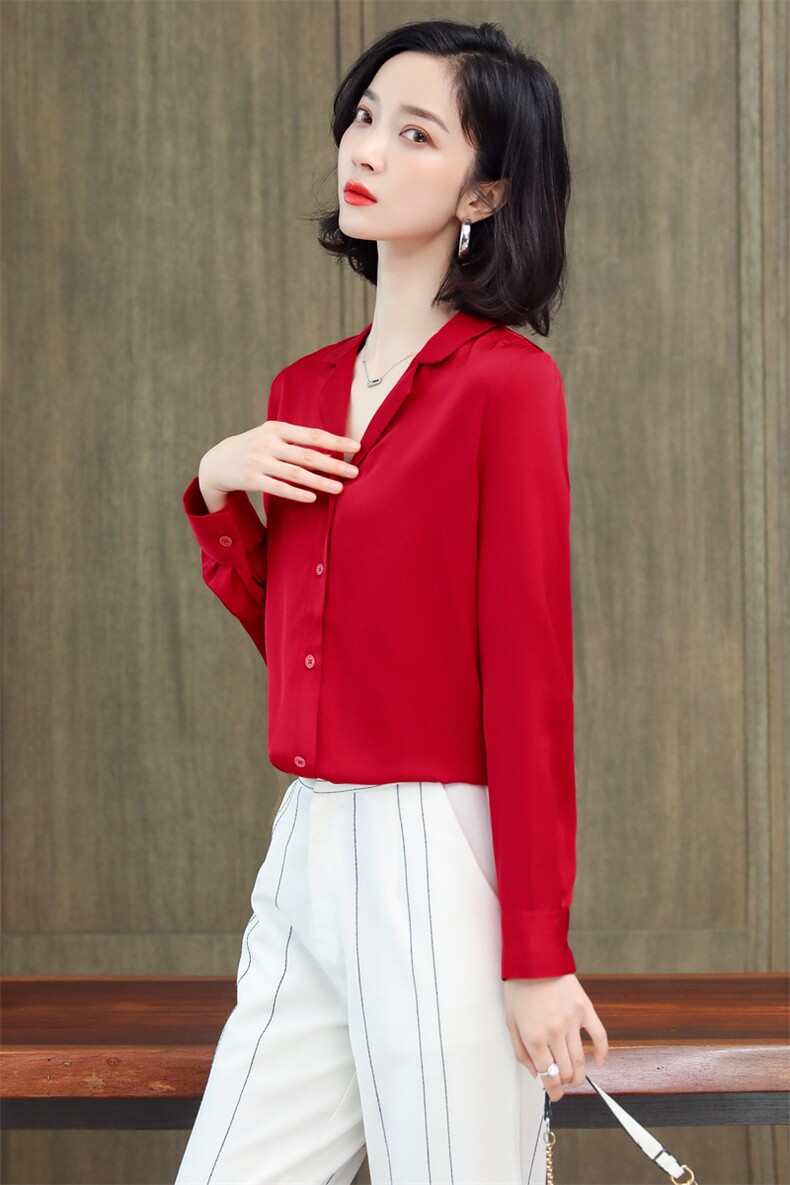 真丝衬衫女2024年春夏新款欧货复古小西装领OL气质杭州桑蚕丝上衣,女装衬衫,阿舍尔精品