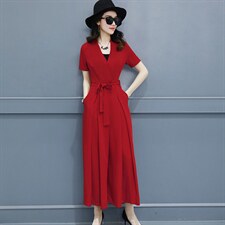 新款女装气质连体装简约V领收腰连体衣裤+抹胸，女装连体裤，美吧服饰