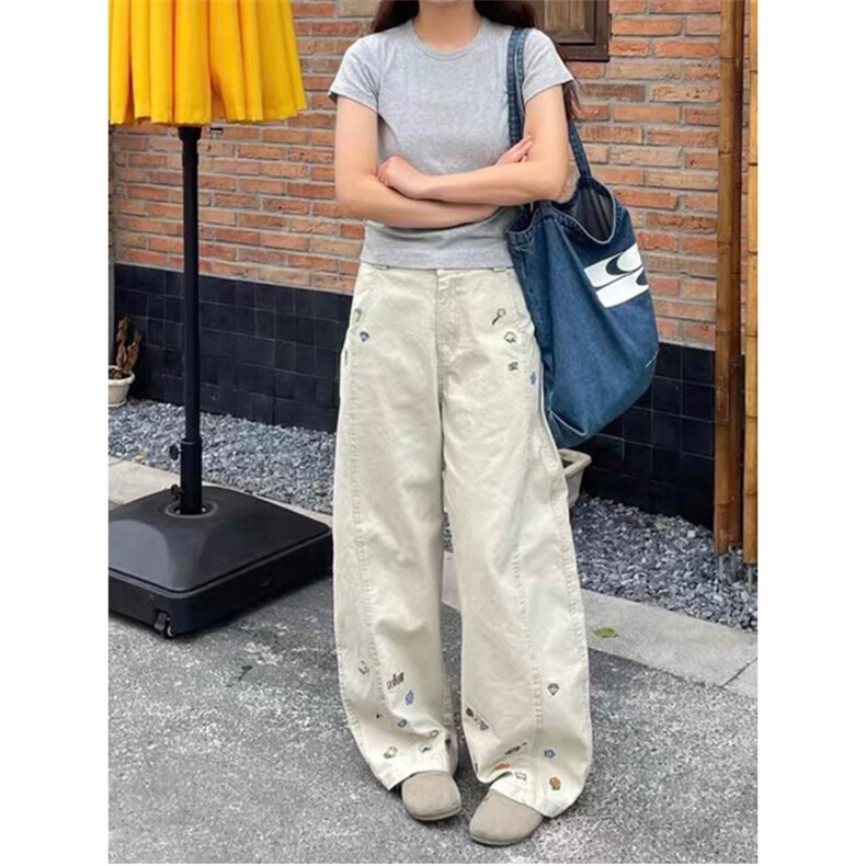 美式痞帅高级感卡通弯刀牛仔裤男生ootd穿搭裤子慵懒松弛感阔腿裤，男装牛仔裤，四季星座505